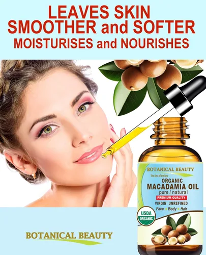 Vista 4 de Botanical Beauty Aceite de macadamia orgánico 100% puro y natural, virgen sin refinar, aceite portador prensado en frío para cara, piel, cuerpo