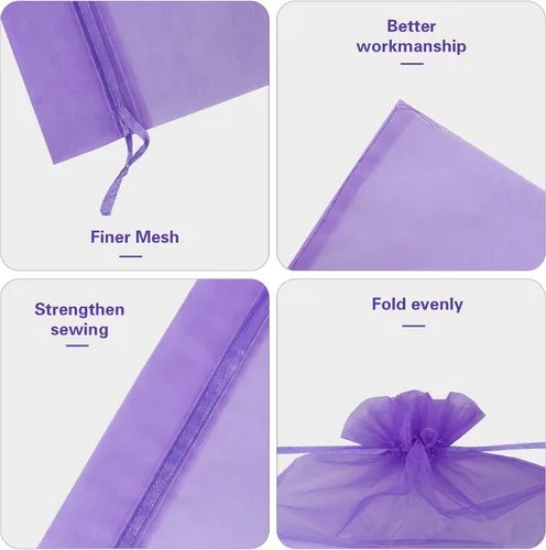 Vista 4 de Zwish Paquete de 100 bolsas de regalo de organza de 8 x 12 pulgadas, 10 colores sólidos mezclados para dulces, chocolate, fiesta, Navidad, regalo
