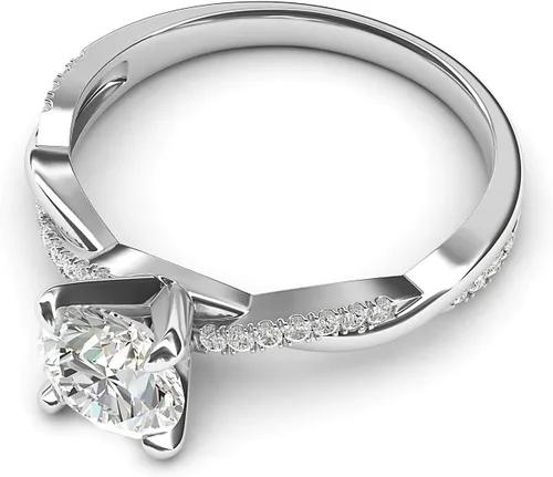 Vista 3 de Anillo de compromiso de plata esterlina de 4 puntas con vid torcida pequeña simulada de diamante o moissanita de 1.0 CT