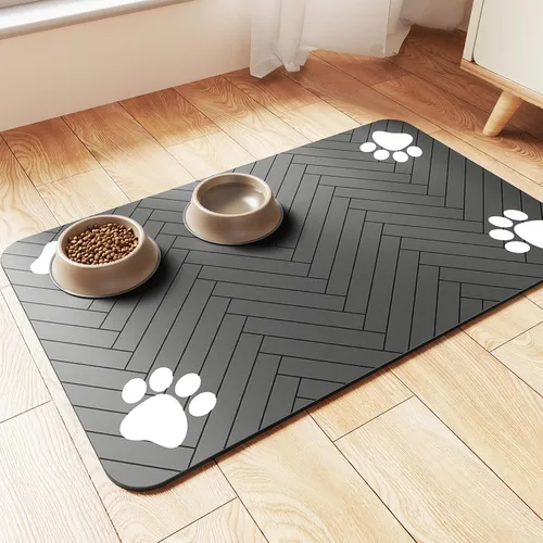 Vista 15 de Alfombrilla de alimentación para mascotas, mantel individual absorbente para tazón de comida y agua, con base de goma impermeable, de secado rápido