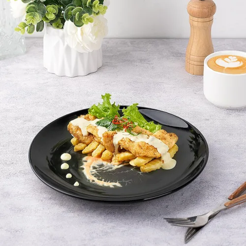 Vista 5 de DELLING Platos de porcelana para aperitivos, platos negros de postre y ensalada de 7 pulgadas, platos llanos pequeños para acompañamientos