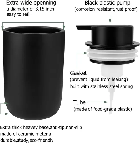 Vista 5 de rejomiik Dispensador de jabón espumoso, dispensador de jabón de manos de espuma de cerámica gruesa para baño o fregadero de cocina, botellas de Negro