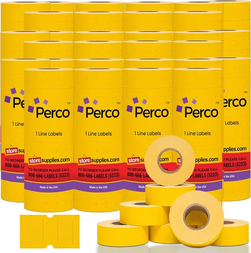 Vista 40 de Etiquetas azules Perco de 1 línea - 8 rollos, 1 funda, 8,000 etiquetas en blanco para pistolas de precio y fecha de 1 línea Perco - Fabricadas