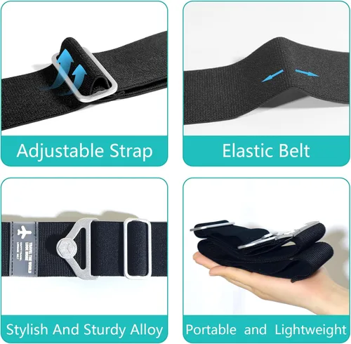 Vista 4 de Correas de equipaje 2 en 1, cinturón de viaje para equipaje sobre el asa para bolsa de transporte, correas elásticas ajustables para maletas, añadir