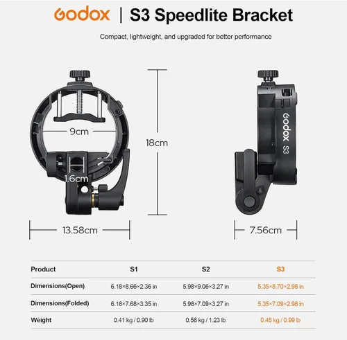 Vista 5 de Godox S3 Flash Bracket, Bowens Mount, ±90° Tilt