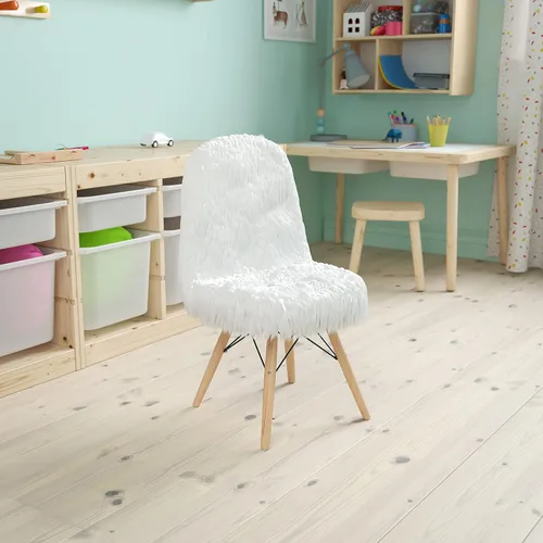 Vista 5 de Flash Furniture Silla de acento blanca para niños Shaggy Dog