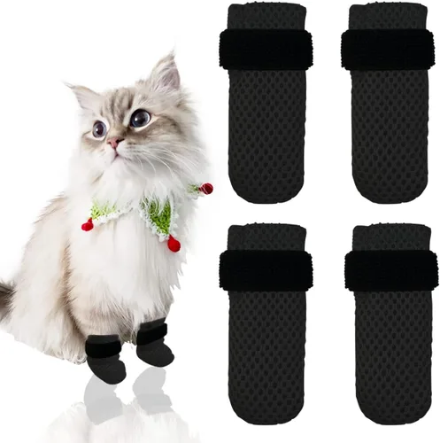 Vista 9 de 4 guantes para gatos para evitar arañazos, zapatos de malla transpirable para gatos, guantes ajustables antiarañazos, adecuados para gatos al Negro