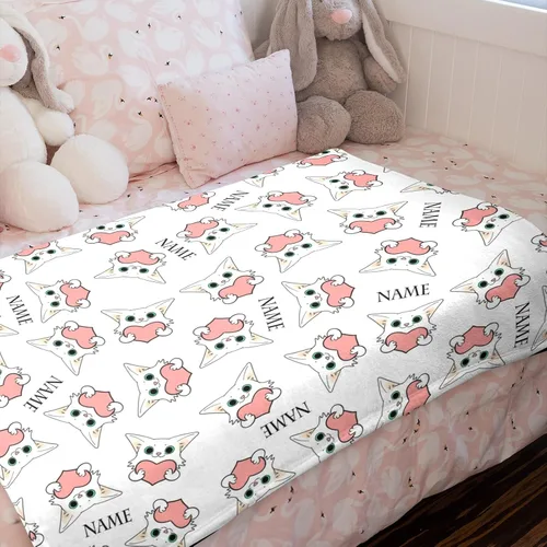 Vista 2 de Manta personalizada divertida para amantes de los gatos, manta con nombre personalizado con bonito regalo de gato para personas que aman a