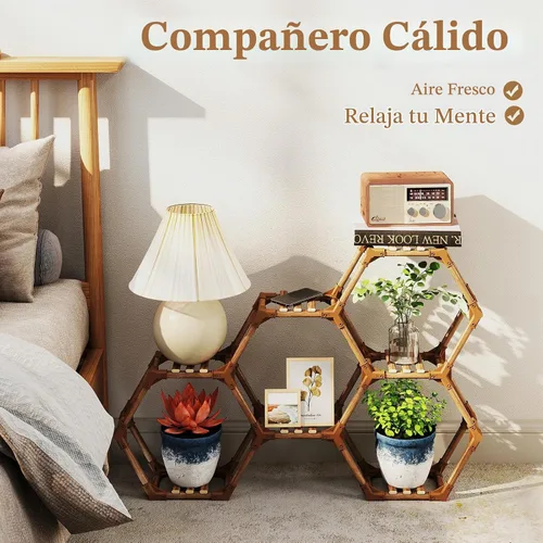 Vista 4 de Tikea Soporte para Plantas de Interior y Exterior Soporte Hexagonal de Esquina para Plantas Suculentas Plantas Pequeñas Estante de Madera