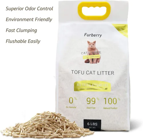 Vista 2 de Arena de soja natural, arena para gatos de tofu, aglutinante, desechable, ultra absorbente y de secado rápido, cero polvo, bajo seguimiento, sin