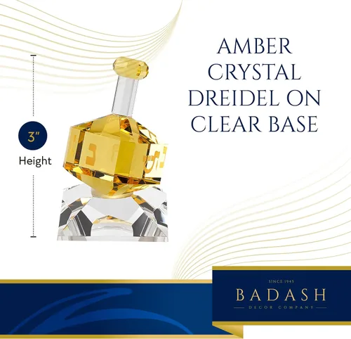 Vista 4 de Badash Decoración Dreidel de cristal amarillo hecha a mano, 3 pulgadas de alto