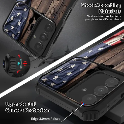Vista 6 de Funda para teléfono Samsung Galaxy A15 5G con protector de pantalla con cubierta deslizante para cámara y soporte de doble capa híbrida resistente a