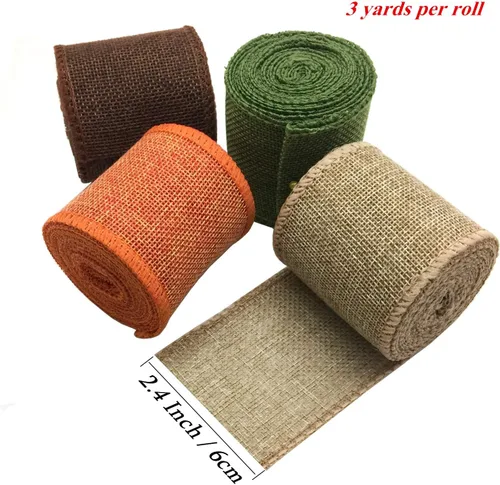 Vista 2 de Rollos de cinta de arpillera, cinta de arpillera natural, naranja, marrón, verde oliva, yute, para decoración de manualidades de Navidad, boda