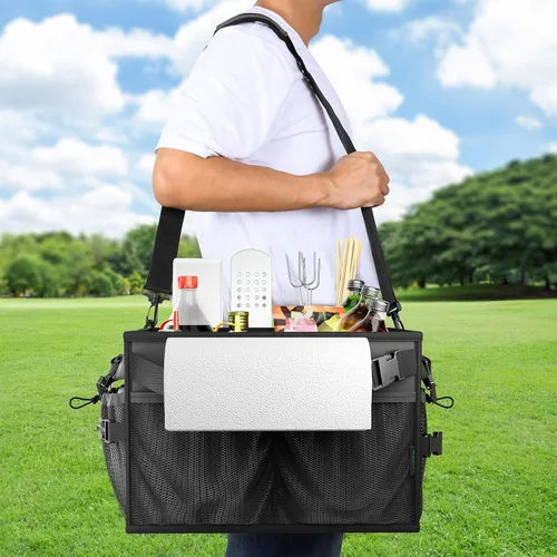Vista 7 de FANGSUN Organizador para Parrilla, Organizador de Barbacoa con Soporte de Toalla de Papel, Organizador de Parrilla para Picnic para Camping al Aire