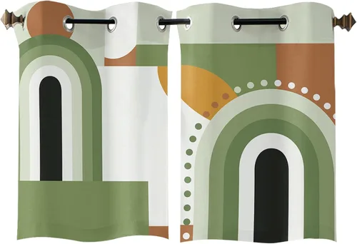 Vista 2 de Libaoge Curtains Panels for Kitchen Mid-Century Modern Art Geometric Abstract Green Window Curtains Light Filtering Grommet Top Drapes for Bedroom