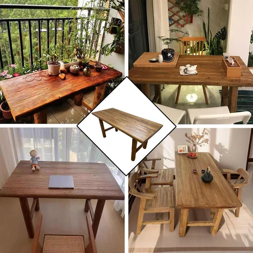 Vista 6 de Mesa de comedor contemporánea de madera maciza, escritorio rectangular, adecuada para 6 personas, para cenas, fiestas, cafeterías, restaurantes
