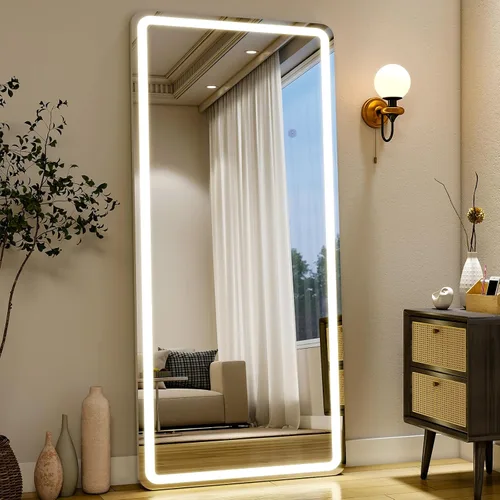 Vista 11 de Easly Espejo de longitud completa de 26x68 pulgadas con luces, espejo de pie LED iluminado, colgante de longitud completa con soporte, espejo
