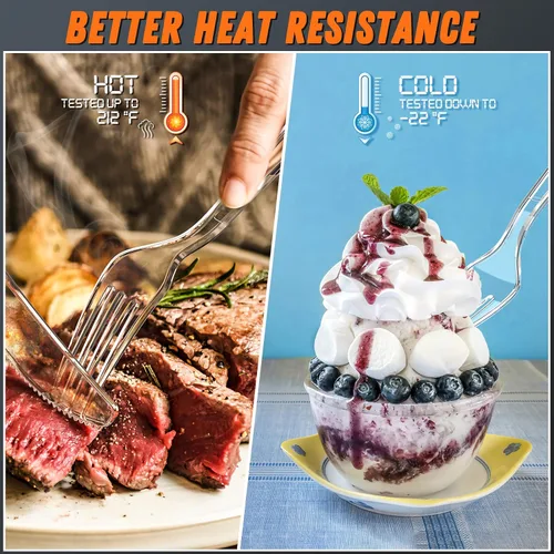 Vista 3 de Dipoo Tenedores de plástico transparente de 18 cm de alta resistencia con resistente al calor y sin BPA, cubiertos de plástico sólidos y duraderos