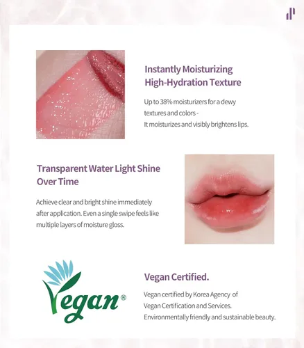 Vista 4 de Heart Percent Dote On Mood - Tinte puro brillante, acuoso y ligero, hidratante para labios, lápiz labial líquido de larga duración, 0.26 onzas, #01