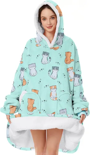 Vista 13 de Zando Manta con Capucha Ponible Manta para Niños y Adultos Manta Cómoda con Capucha Sudadera de Gran Tamaño Sherpa Forro Polar