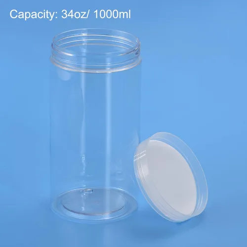 Vista 4 de uxcell Tarros redondos de plástico con tapa superior de rosca transparente, recipientes vacíos transparentes de boca ancha de 34 onzas