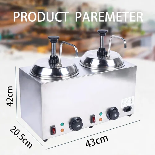 Vista 6 de Dispensador de salsa de queso, dispensadores de condimentos comerciales de caramelo de chocolate con 2 recipientes para calentador de dulce