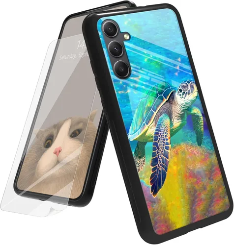Vista 120 de Funda para Samsung Galaxy A12 5G con protector de pantalla, parte trasera de vidrio templado + TPU de silicona suave que absorbe los golpes