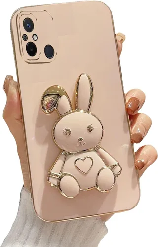 Vista 85 de Funda con soporte de conejo de corazón para Xiaomi Redmi A1, galvanizado suave TPU protector delgado a prueba de golpes con lindo conejito soporte