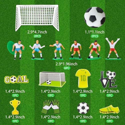 Vista 2 de 19 piezas de decoración de pastel de fútbol – decoración temática de jugador de fútbol para fiesta de fútbol, suministros de fiesta de cumpleaños