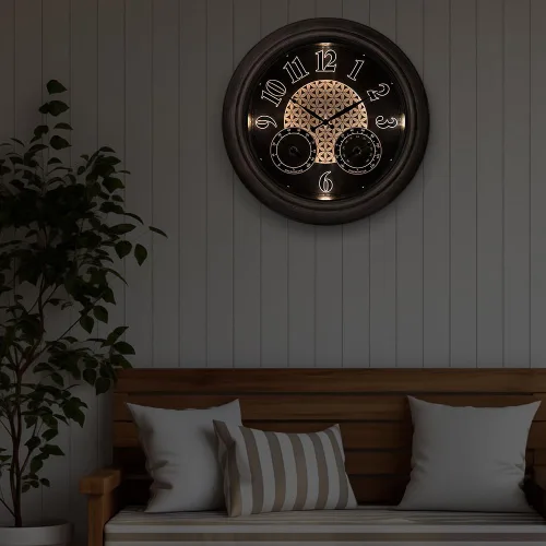 Vista 3 de Presentime & Co. Reloj iluminado para exteriores de 18 pulgadas, resistente al agua, reloj de pared grande iluminado con termómetro e higrómetro