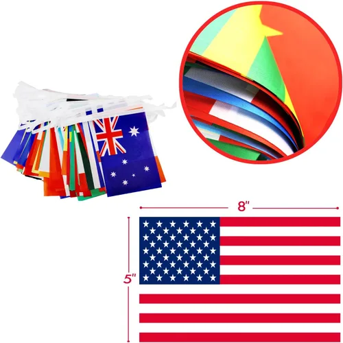 Vista 5 de Bandera de cuerda de calidad premium de 95 pies con 100 países - Banderines internacionales vibrantes perfectos para decoraciones de fiesta, bares