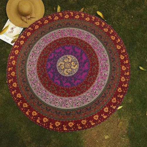 Vista 2 de RAJRANG - Tapiz redondo pequeño, diseño de mandala de chakras, bohemio, hippie, manta de playa de algodón puro para picnic y campamento, multicolor