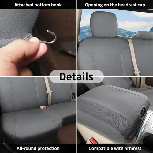 Vista 24 de Coverado Chevy Silverado - Juego completo de fundas de asiento de lona impermeables, apto para Silverado GMC Sierra 2007-2013 y 2019-2025 1500 Negro