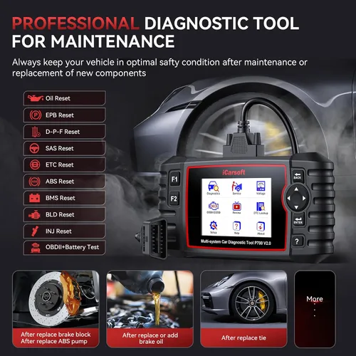 Vista 4 de iCarsoft - P700 V2.0 - Escáner de diagnóstico automático para Porsche con diagnóstico del motor/transmisión/ABS/Airbag, lector de código OBD2