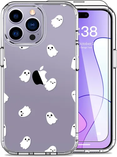 Vista 9 de LUHOURI Funda para iPhone 15 Pro con protector de pantalla, acrílico transparente Funda protectora de carga inalámbrica, ajuste delgado, diseños