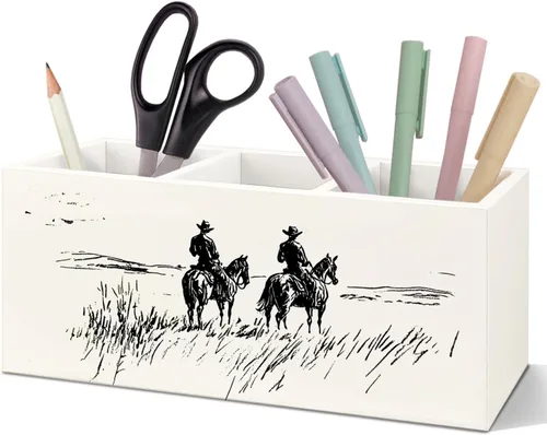 Vista 11 de SNNDER Soporte para bolígrafo de decoración de oficina occidental para escritorio, regalos occidentales para mujeres y hombres, organizador de Howdy