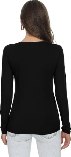 Vista 5 de LINDLOOK Camiseta de manga larga ajustada con cuello en V y cuello redondo para mujer, camiseta básica de algodón suave