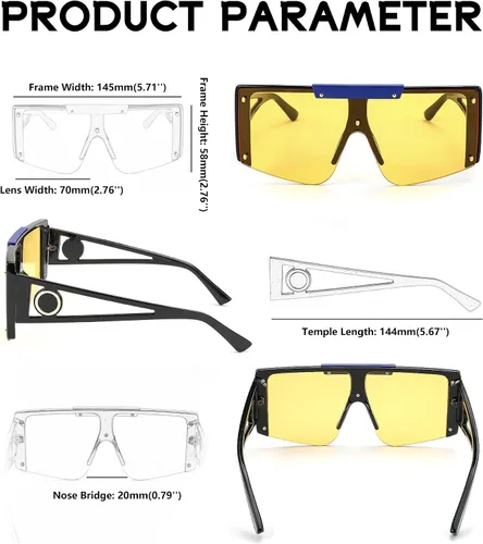 Vista 5 de FEISEDY Gafas de sol para mujer, de gran tamaño, cuadradas, con parte superior plana, para hombre, B4060