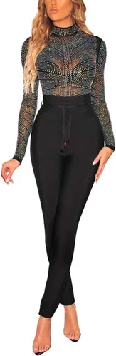 Vista 2 de SEBOWEL- Enterizoleotardo de mangas largas confeccionado en tela de malla transparente, para mujeres