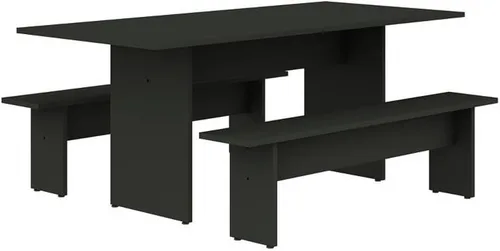 Vista 12 de Manhattan Comfort Nomad - Juego de comedor de 3 piezas para 6 personas con mesa de cocina moderna y 2 bancos, muebles de granja con acabado de grano
