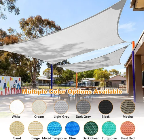 Vista 9 de Artpuch Parasol para el sol, 10 x 16 pies, rectangular, gris claro, borde curvo, tela de grado comercial de 6.53 oz/m² de polietileno de alta