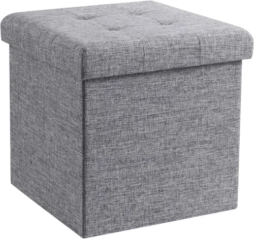 Vista 11 de Ornavo Home Otomana plegable de almacenamiento de 15 pulgadas, taburete cuadrado pequeño de almacenamiento, banco de dormitorio, color beige