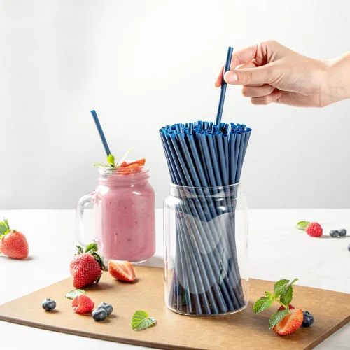 Vista 6 de Restaurantware - Pajitas desechables Basic Nature de 8.3 pulgadas, 100 pajitas sostenibles - Robusto, no alterará los sabores, popote PLA/PBAT azul