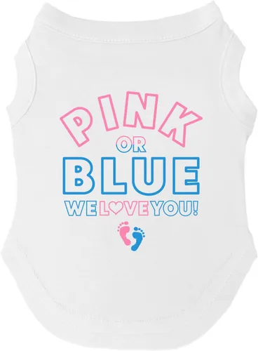Vista 9 de Camiseta con texto en inglés "We Love You Gender Reveal Dog Te", sin mangas, tallas para cachorros, juguetes y razas grandes (negro, XS 824)