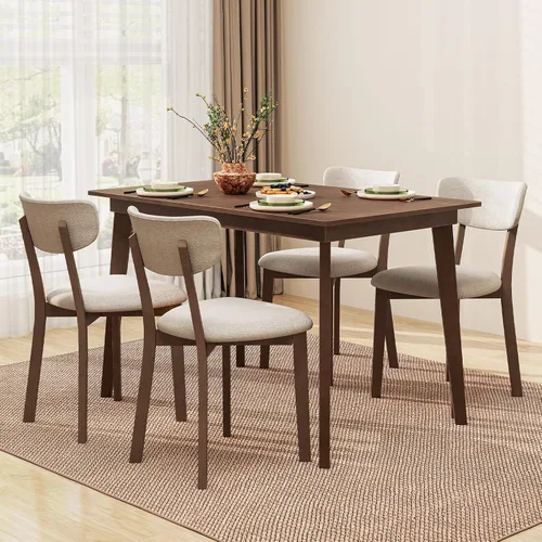 Vista 7 de Giantex Mesa de comedor para 4, mesa de cocina rectangular de madera de 48 pulgadas con patas de madera de goma maciza, mesa de comedor moderna