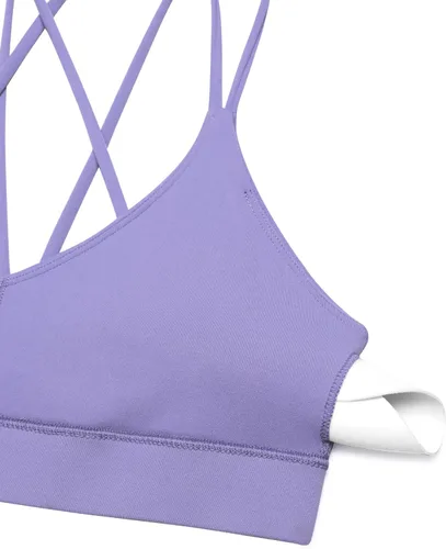 Vista 5 de CRZ YOGA Butterluxe - Brasier deportivo con tirantes delgados y cuello en V para mujer, brasier con relleno de tirantes delgados y sexy, sin