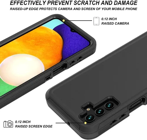 Vista 3 de ONOLA Funda compatible con Galaxy A13 5G, con protector de pantalla HD (paquete de 2), funda duradera a prueba de golpes de 3 capas para color negro