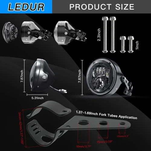 Vista 7 de LEDUR - Faro delantero LED redondo para motocicleta de 7 pulgadas, aprobado por DOT, con haz alto y bajo, con carcasa y cubeta, para Harley, Yamaha