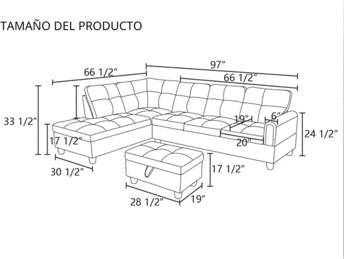 Vista 2 de Camillas en forma de L de 97 pulgadas para sala de estar, sofá seccional con otomana de almacenamiento, sofá modular con diván móvil
