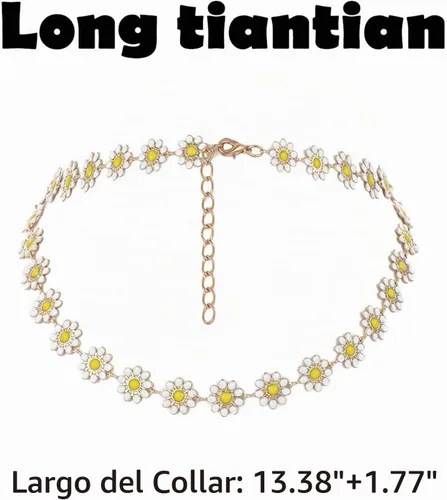 Vista 4 de Long tiantian Collar de margaritas para mujer, bonito collar de verano, gargantilla de flores, collar de margaritas de primavera para mujer, cosas
